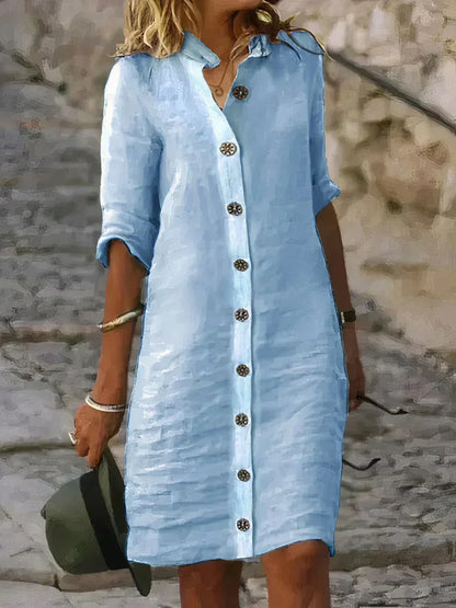 Women's Linen Midi Dress Lightweight Natural Beige