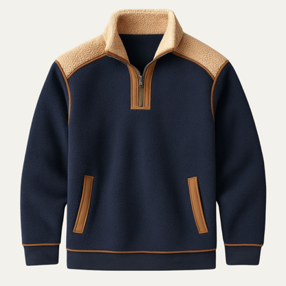 Men's Color Block Quarter Zip Fleece Sweater - VibreMode