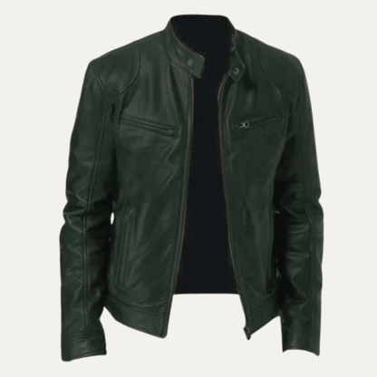 Men's Leather Biker Jacket Vintage Zip Up