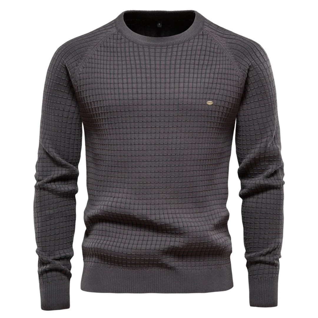 Men's Slim Fit Crew Neck Sweater Textured Knit Navy