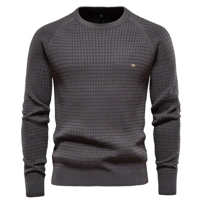 Men's Slim Fit Crew Neck Sweater Textured Knit Navy