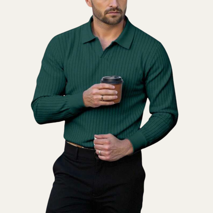 Men's Long Sleeve Ribbed Polo Shirt