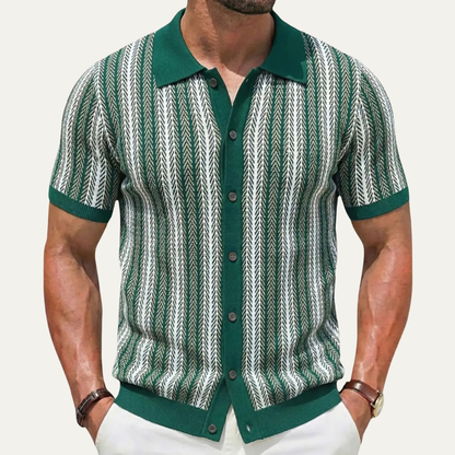 Men's Striped Polo Shirt Lightweight Knit