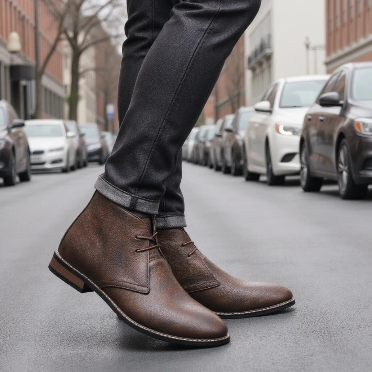 Men's Vintage Ankle Boots Brown Leather