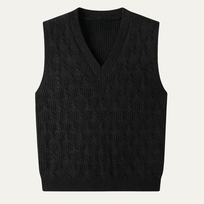 Men's Textured Knitted V Neck Vest