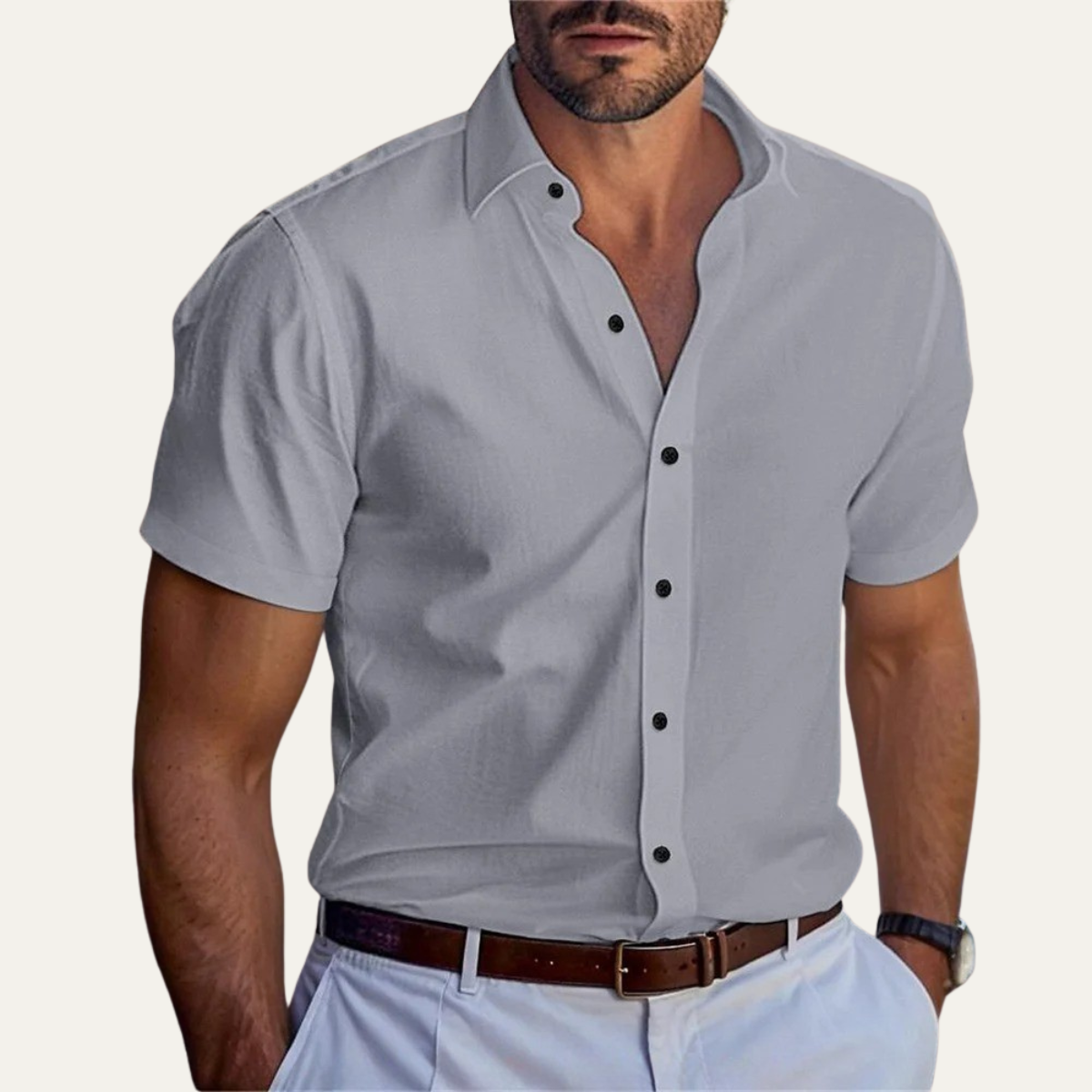 Men's Casual Button-Up Shirt Solid Color