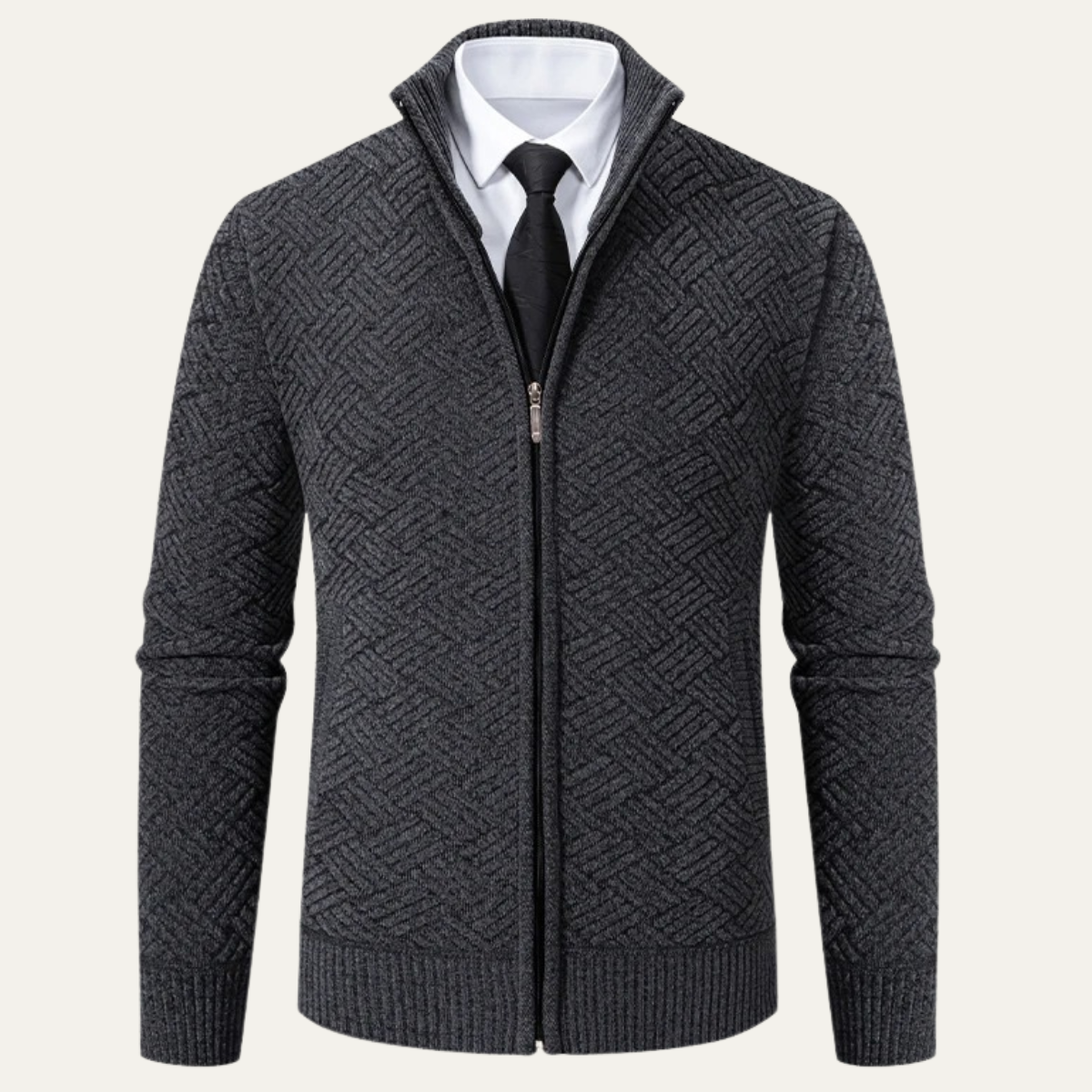 Volterra Men's Knit Jacket Diamond Pattern Stand Collar