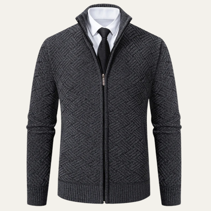 Volterra Men's Knit Jacket Diamond Pattern Stand Collar