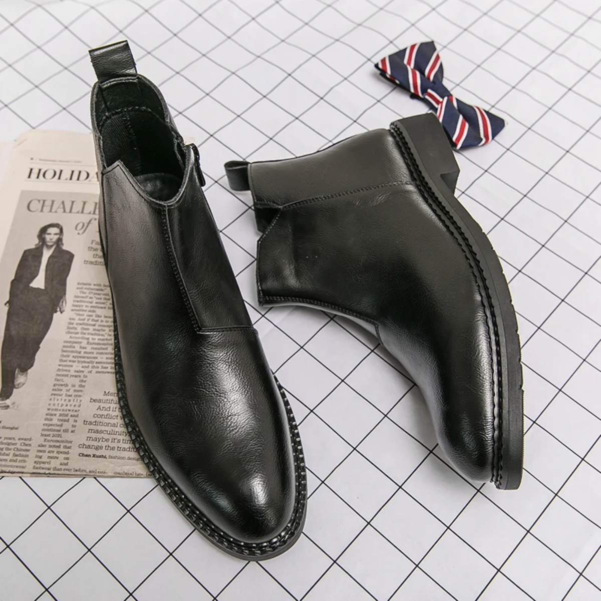 Men's Leather Ankle Boots Classic Red
