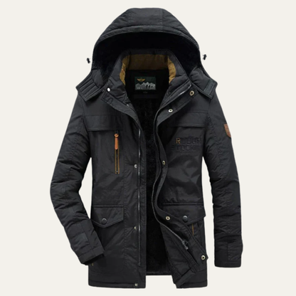 Men's Hooded Parka Coat Fleece Lined Warm Winter - VibreMode