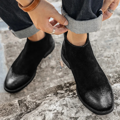 Men's Leather Suede Chelsea Boots Zipper Brown