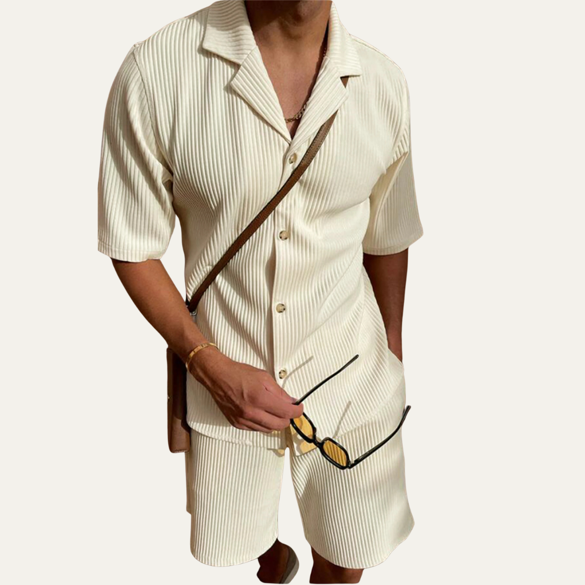 Men's Corduroy Shirt And Shorts Set