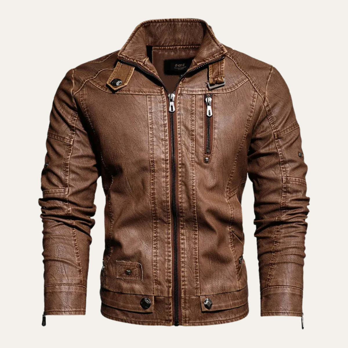 Men's Leather Biker Jacket Durable Black - VibreMode