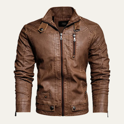 Men's Leather Biker Jacket Durable Black - VibreMode