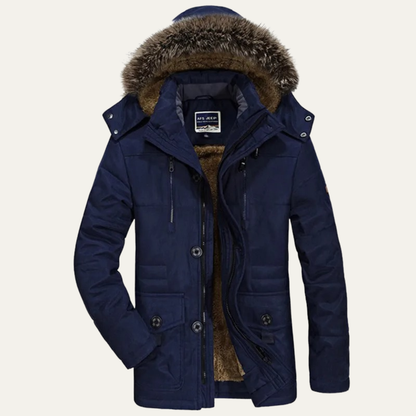 Men's Hooded Fur Jacket Warm Multi Pockets