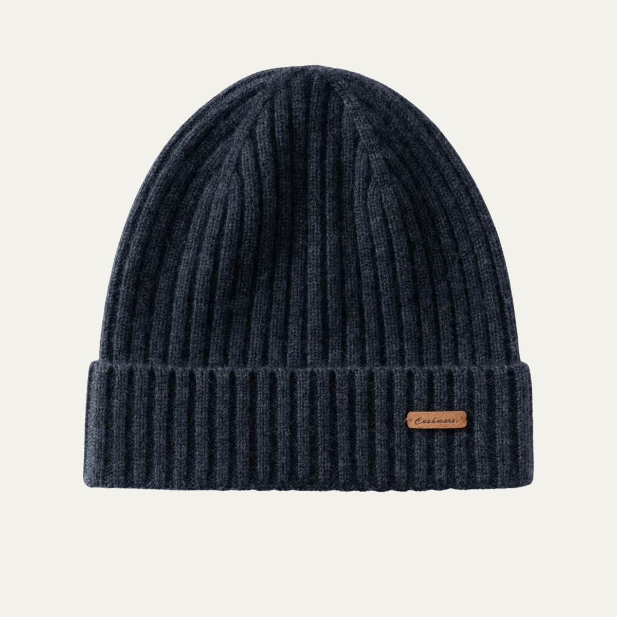Men's Cashmere Beanie Ribbed Knit Black