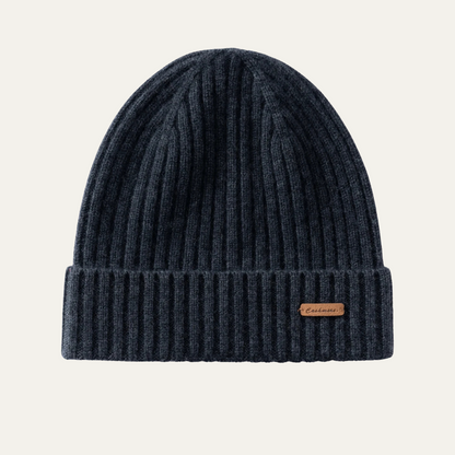 Men's Cashmere Beanie Ribbed Knit Black