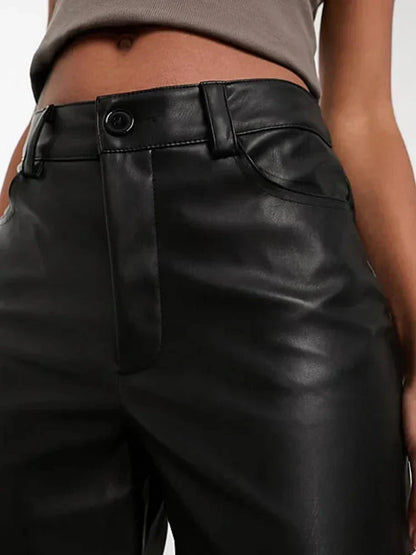Women's High Waist Leather Pants