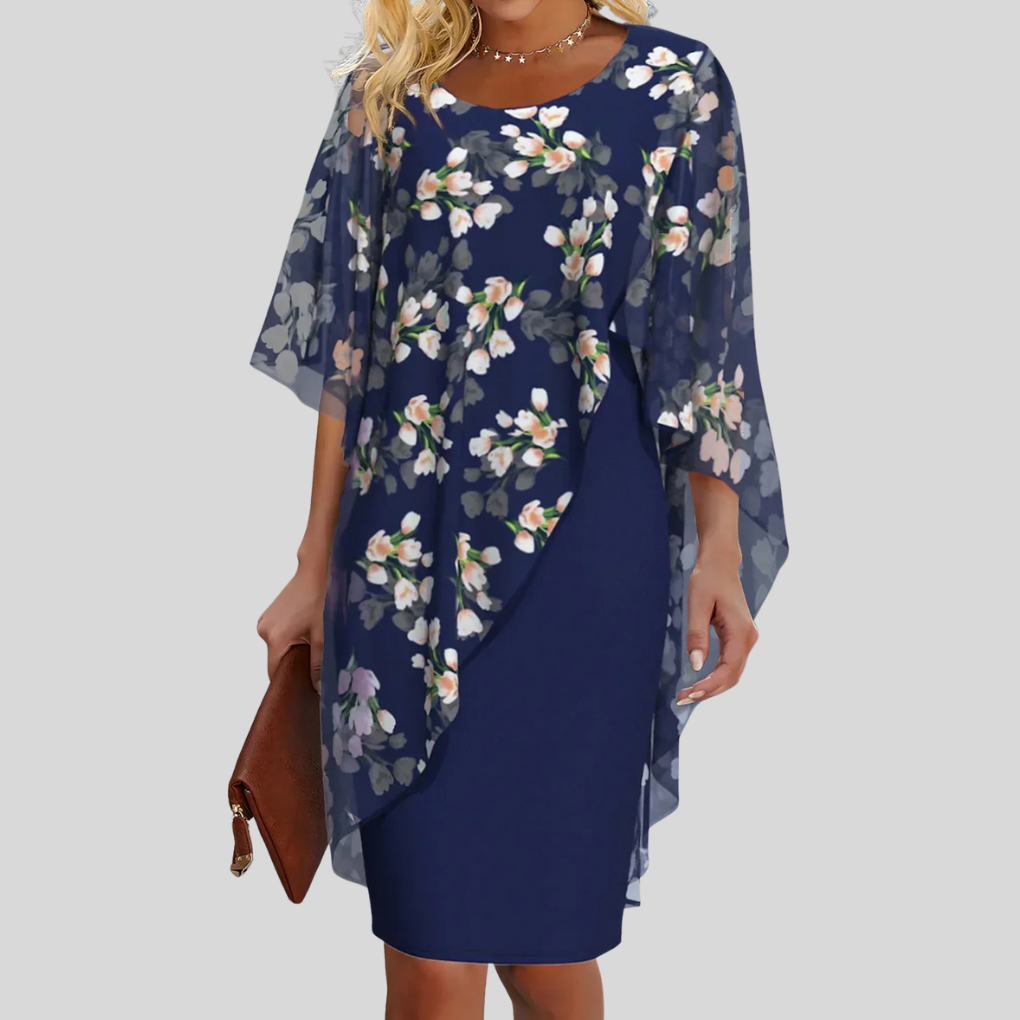 Women's Floral Chiffon Dress Elegant Print - VibreMode