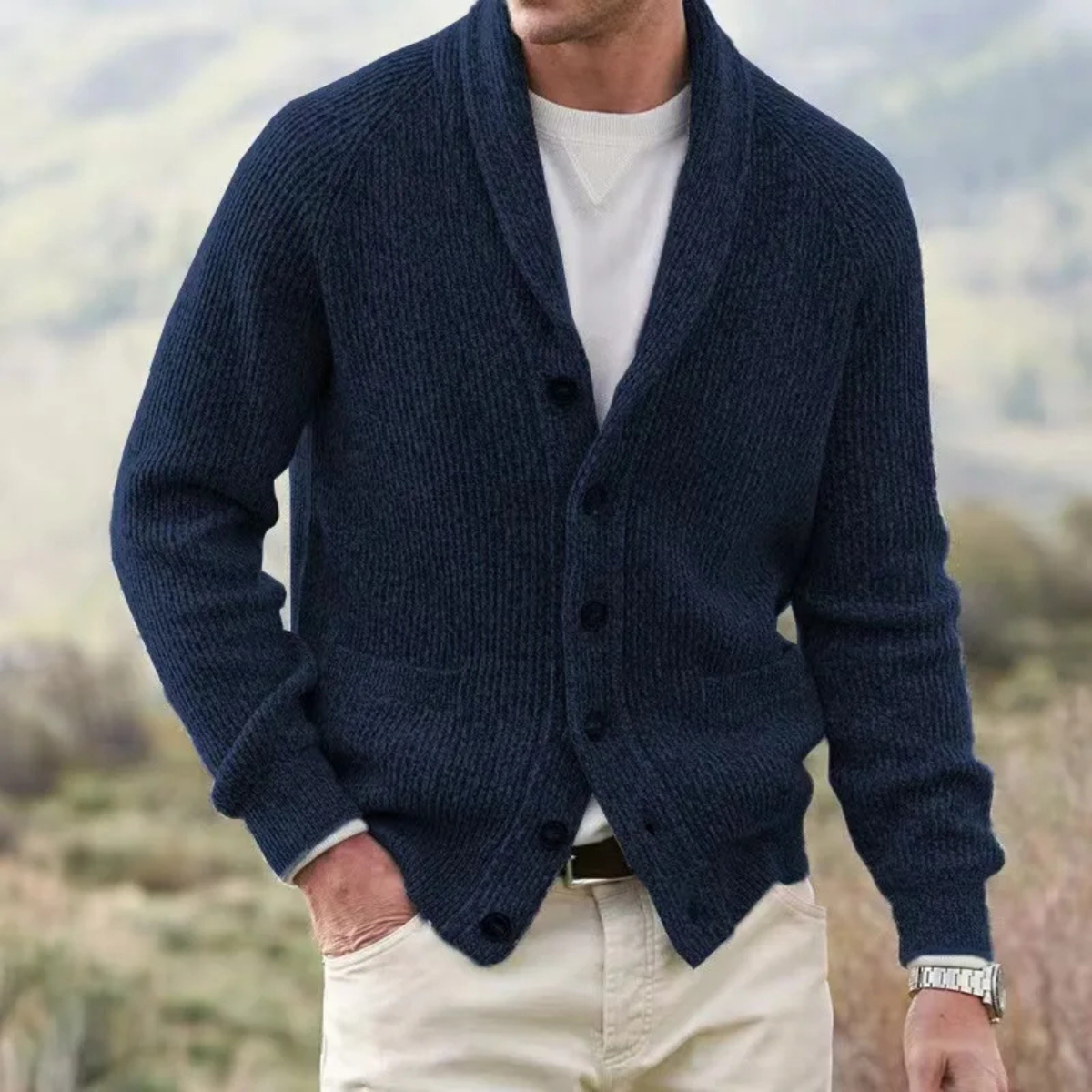 Men's Knitted Cardigan Warm Turn Down Collar