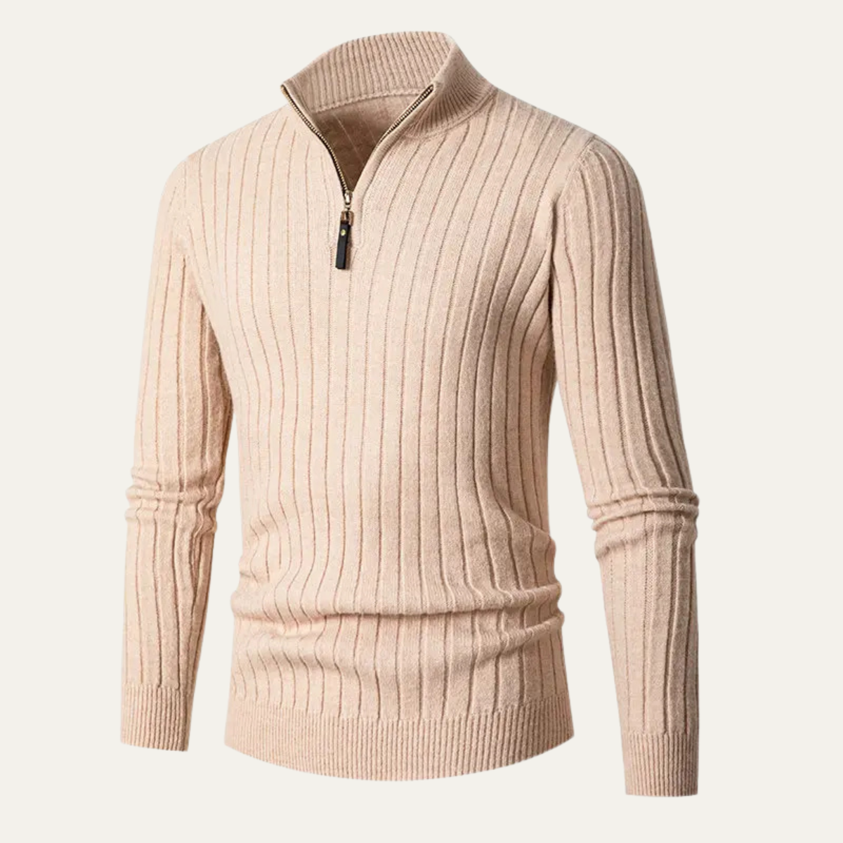 Men's Knitted Half Zip Sweater Ribbed Collar