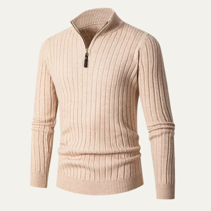Men's Knitted Half Zip Sweater Ribbed Collar