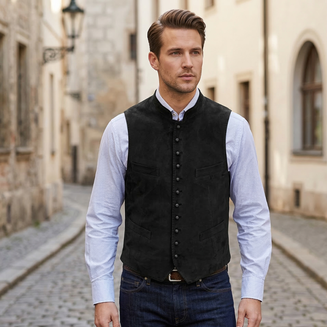 Men’s Leather Vest Vintage Button Front Waistcoat