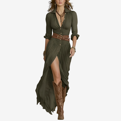 Elegant Waist Belt Maxi Dress