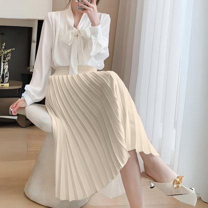 Women's High-Waist Pleated Satin Skirt