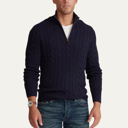 Men's Knitted Half Zip Sweater Mock Neck