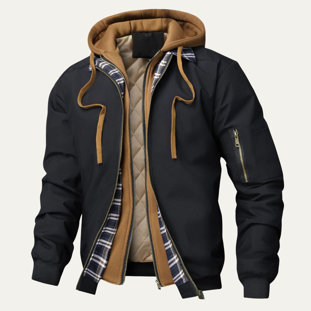 Men's Multi-Layer Hooded Bomber Jacket - VibreMode