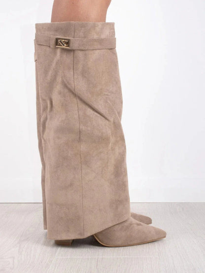 Chic Women's High Heel Leather Knee Boots with Buckle