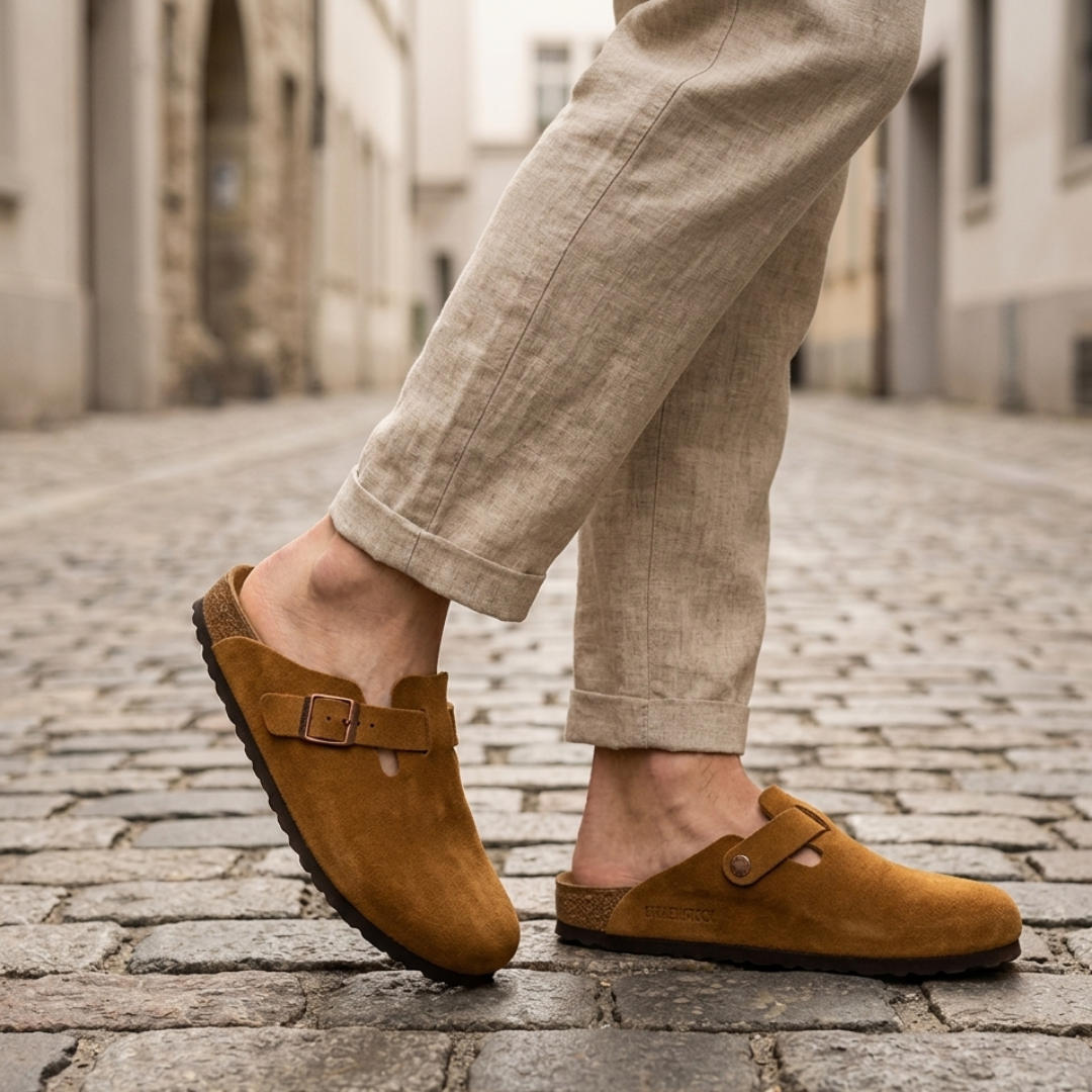 Men’s Suede Clogs Adjustable Buckle Comfort Slip-On Sandals