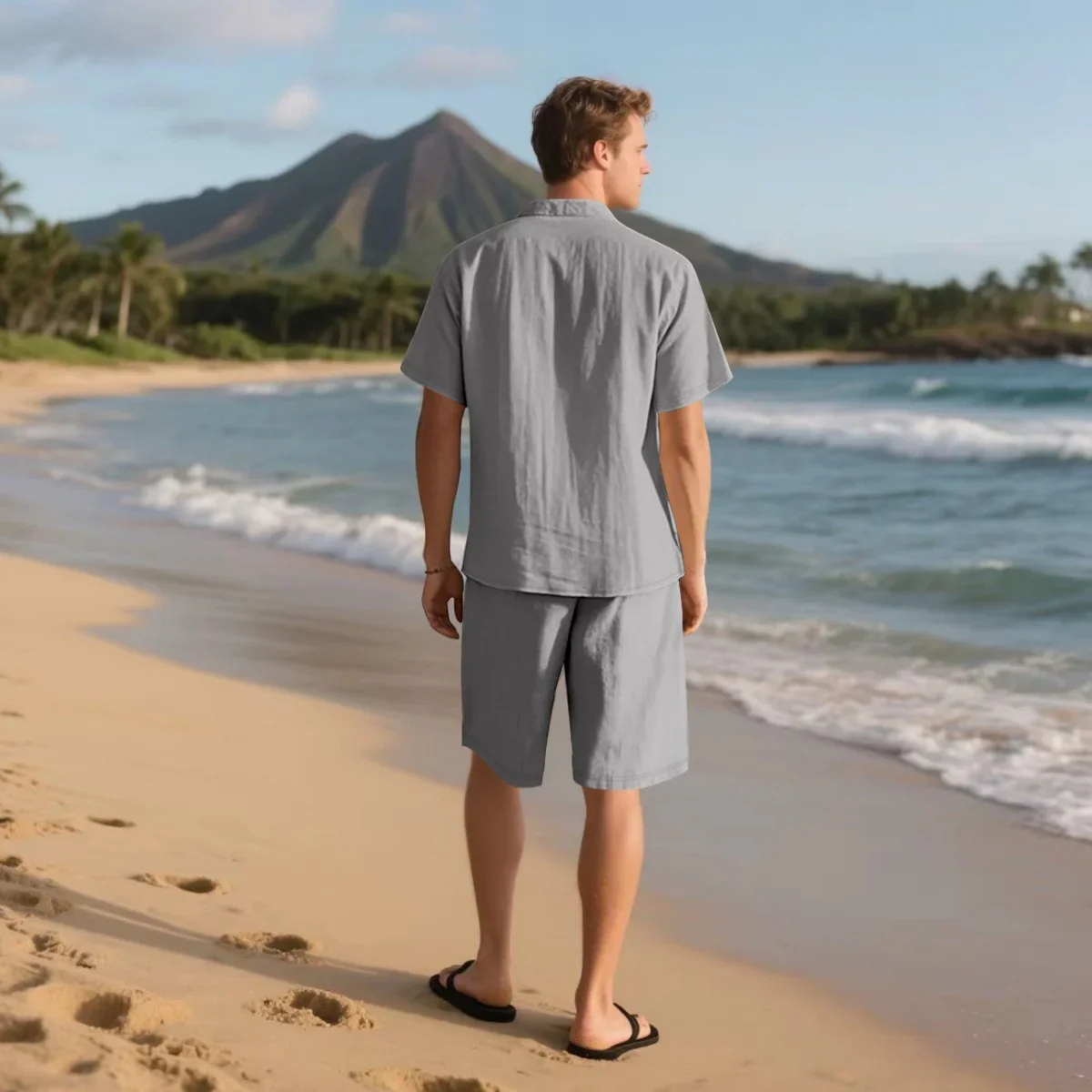 Men's Retro Beach Shirt And Shorts Set