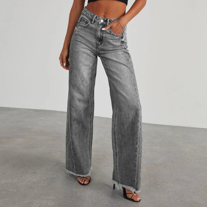 Women's Wide Leg Jeans Frayed Hem
