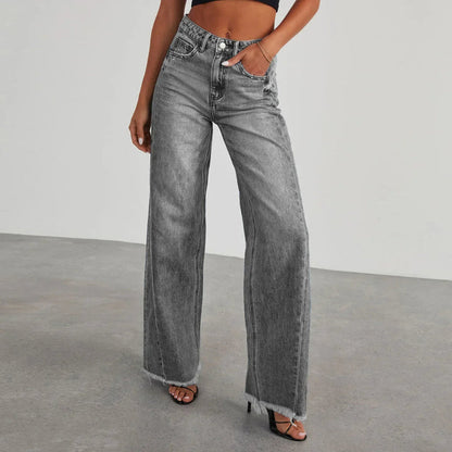 Women's Wide Leg Jeans Frayed Hem