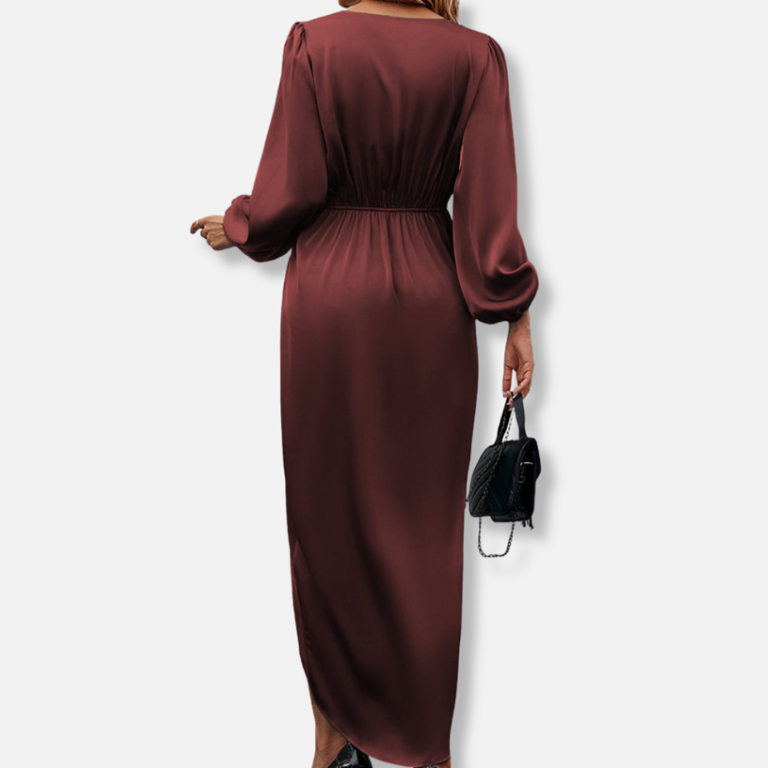 Women's Satin Midi Dress Asymmetric Hemline