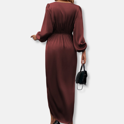 Women's Satin Midi Dress Asymmetric Hemline