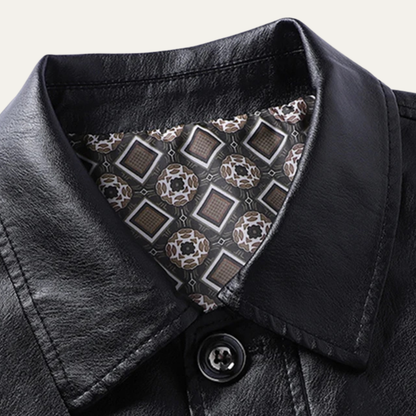 Men's Leather Winter Jacket Button Up