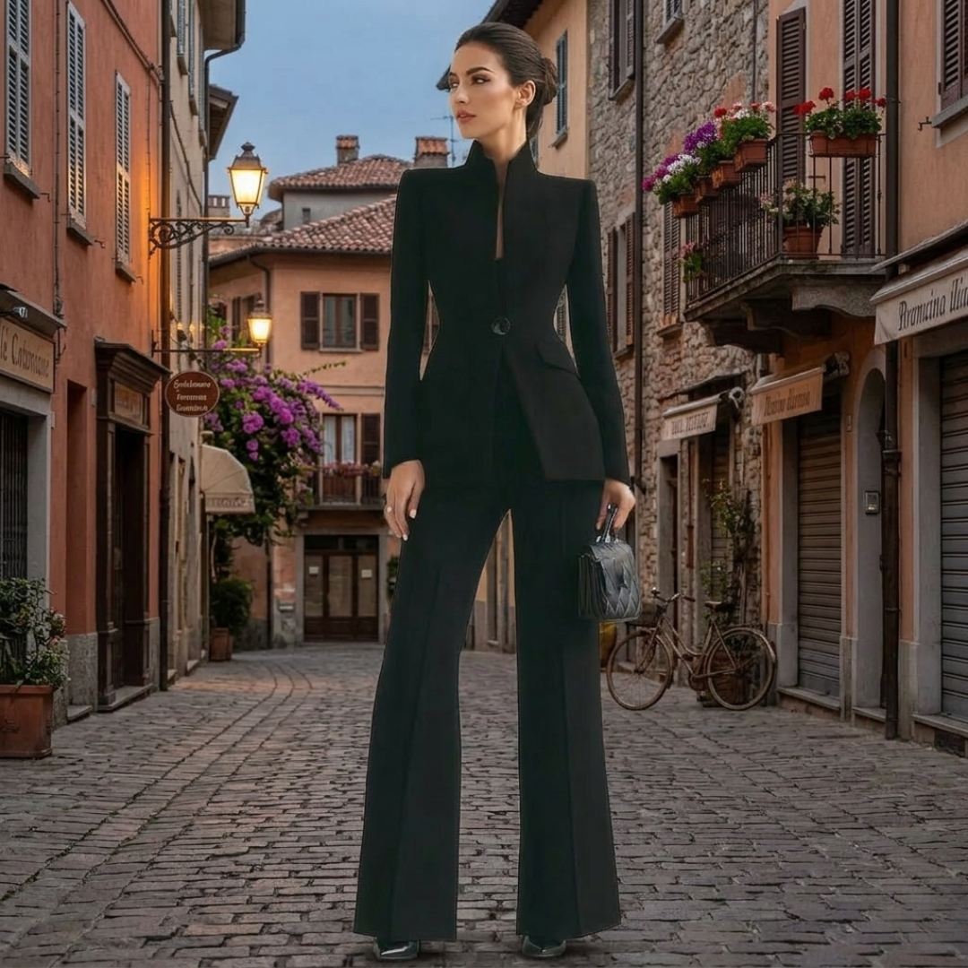 Women’s Tailored Suit High Neck Blazer & Flared Pants Set