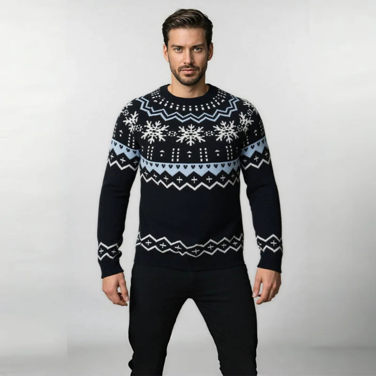 Men's Round Neck Snowflake Knit Christmas Sweater
