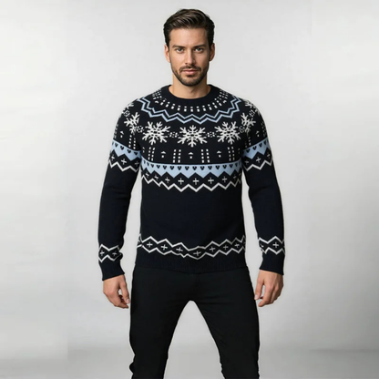 Men's Round Neck Snowflake Knit Christmas Sweater