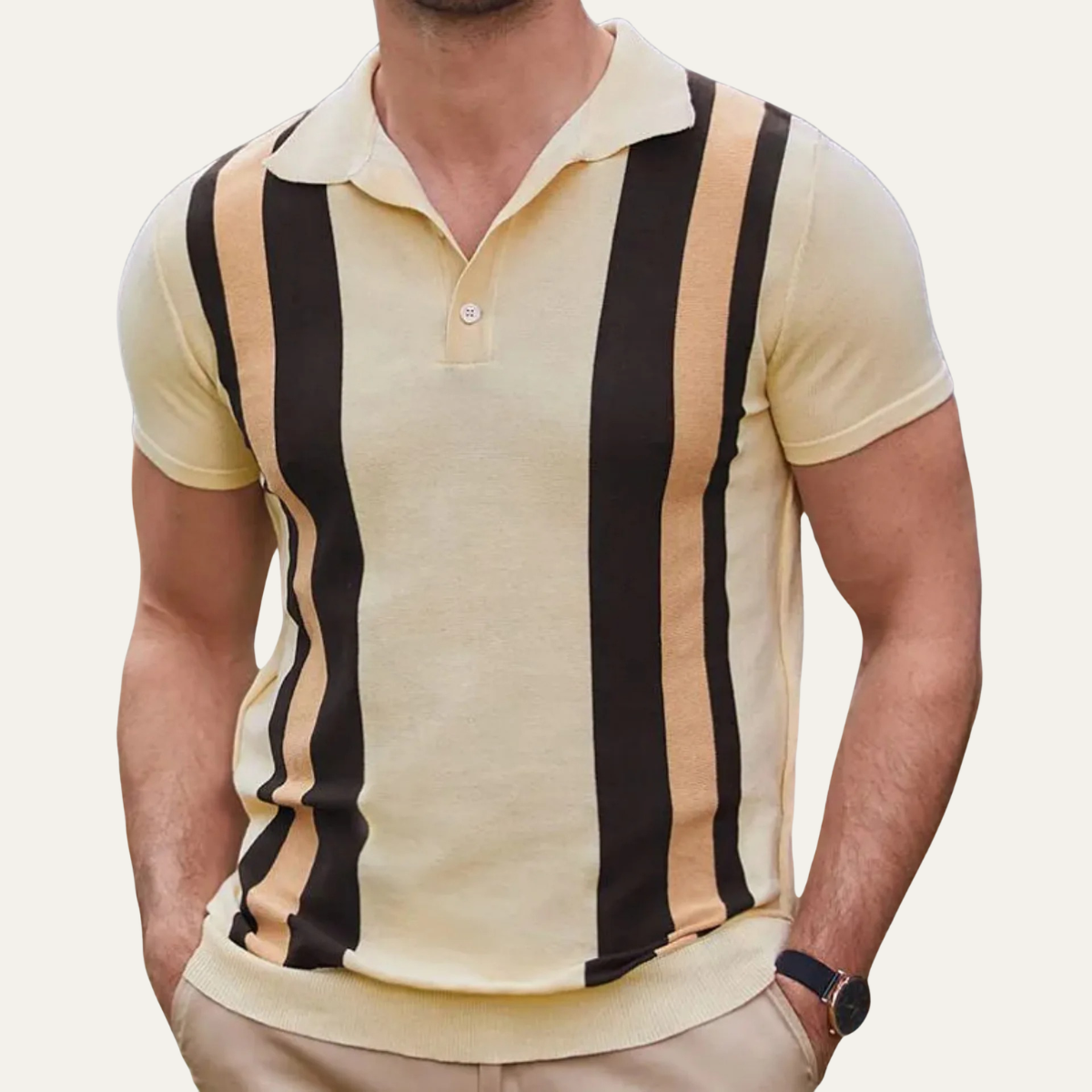 Men's Retro Striped Polo Shirt Cotton Casual