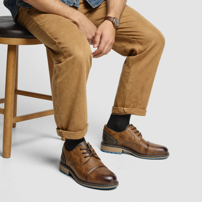 Men's Leather Oxford Shoes Lace Up Brown