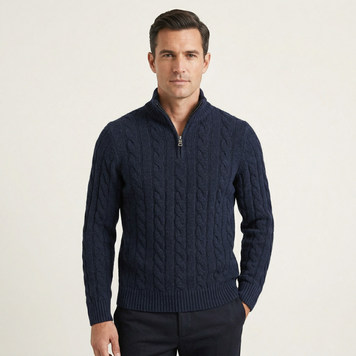 Men's Cable Knit Quarter Zip Sweater High Neck