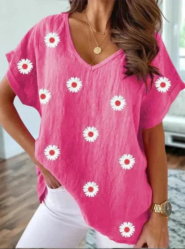Women's V-Neck T-Shirt 3D Floral Print