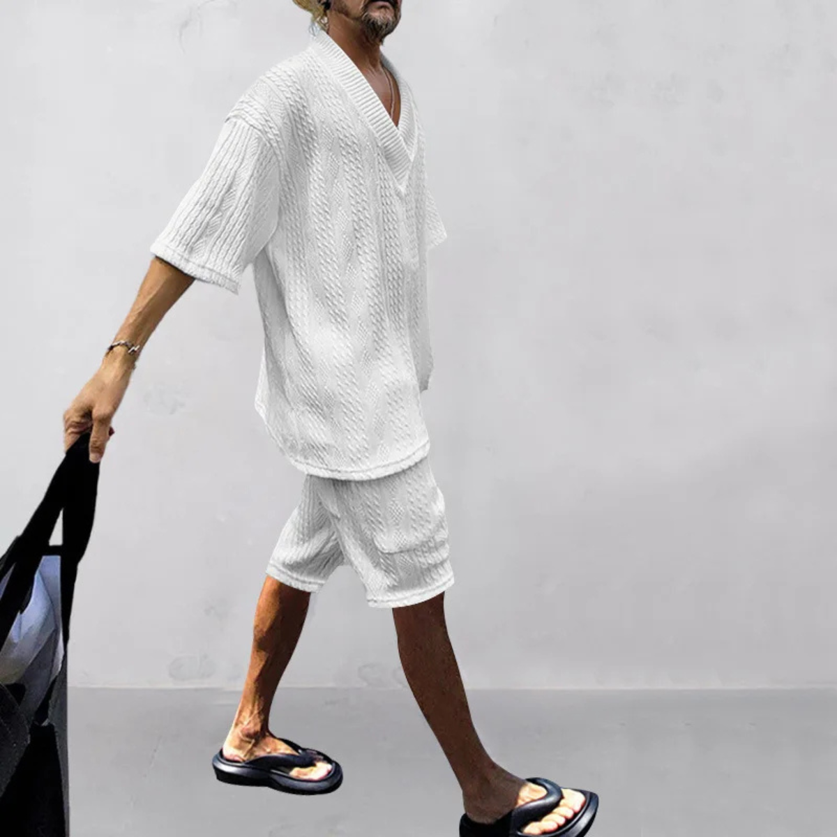 Men's Breathable Knitted Polo Shirt And Shorts Set