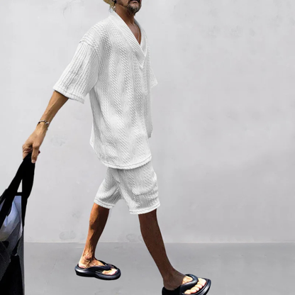 Men's Breathable Knitted Polo Shirt And Shorts Set