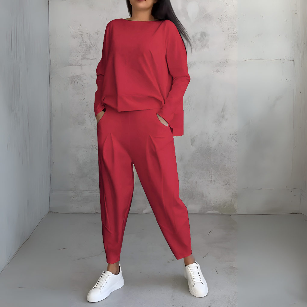 Women's Two Piece Leisure Suit Round Neck Long Sleeves