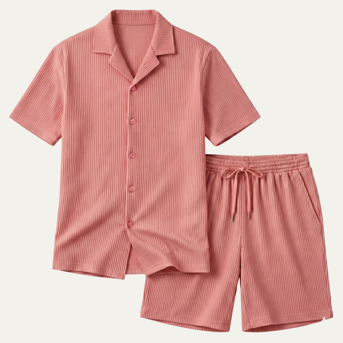 Men's Casual Summer Ribbed Shirt And Shorts Set